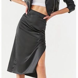 Black midi satin/silk skirt with slit